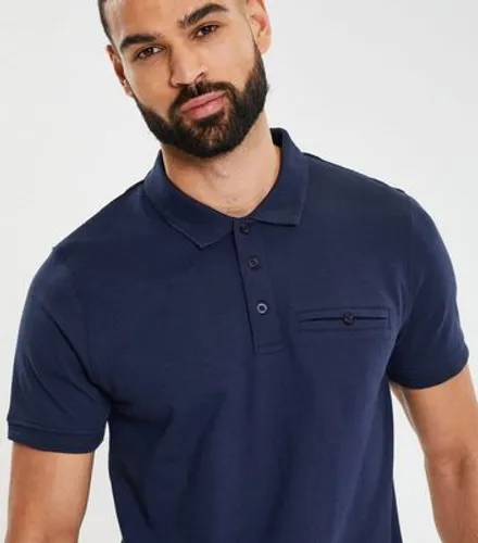 Men's Threadbare Navy Pocket Logo Polo Shirt New Look