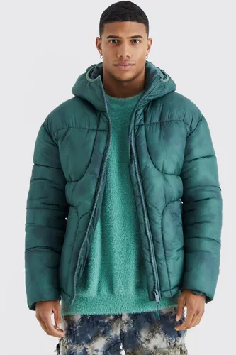 Men's Tie Dye Quilted Puffer With Hood - Green - S, Green