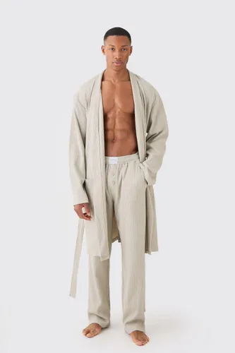 Men's Waffle Dressing Gown & Relaxed Fit Bottoms In Stone - Beige - L, Beige