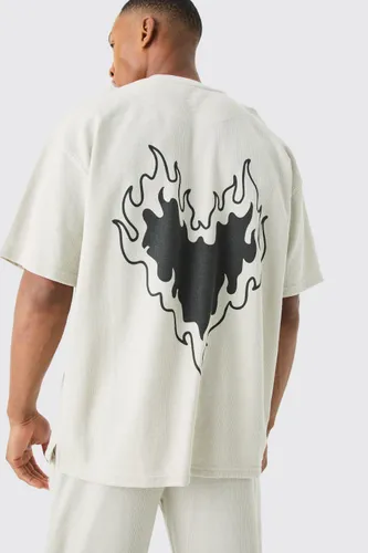 Men's Waffle Heart Print Lounge T-Shirt & Jogger Set - Grey - S, Grey