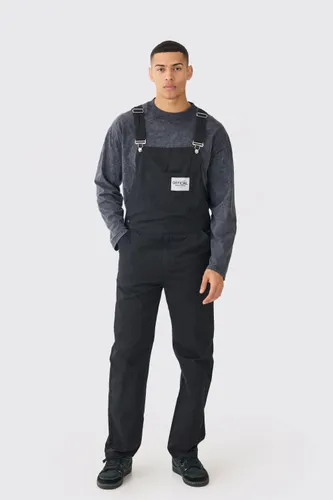 Men's Washed Twill Official Relaxed Fit Twill Dungarees - Black - 28, Black