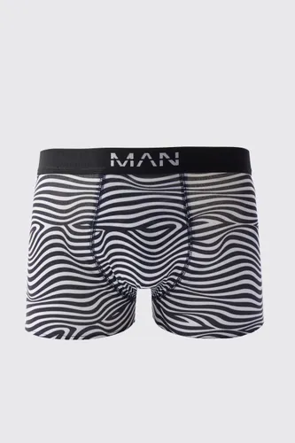 Men's Wavy Stripe Print Boxers - Black - S, Black