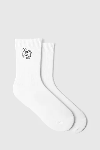 Mens White 1 Pack Embroidered Bolt Sock, White