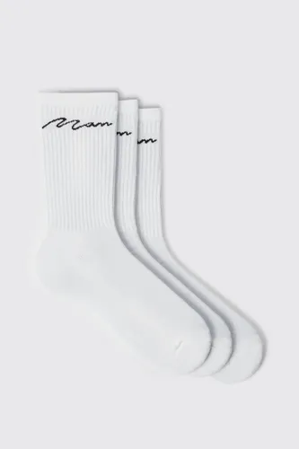 Mens White 3 Pack Man Signature Sport Socks, White