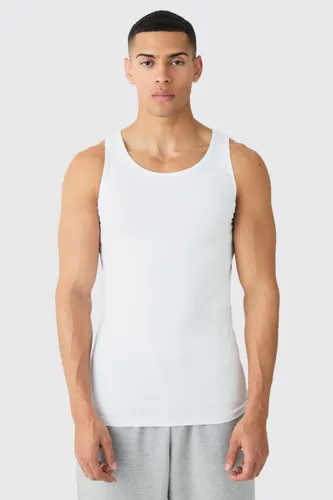 Mens White Basic Muscle Fit Vest, White