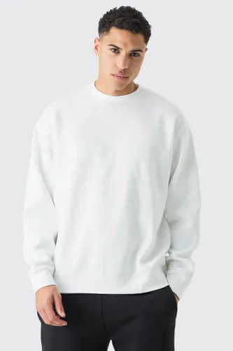 Mens White Basic Oversized Crew Neck Sweatshirt, White
