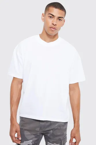 Mens White Boxy Fit Extended Neck T-shirt, White