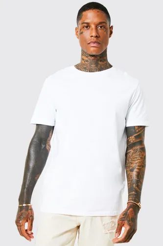 Mens White Curved Hem T-shirt, White