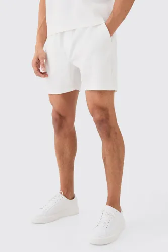 Mens White Elasticated Waist Pleated Drawcord Shorts, White