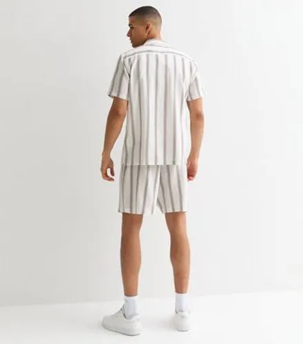 Men's White Linen Blend Stripe Short Sleeve Shirt New Look
