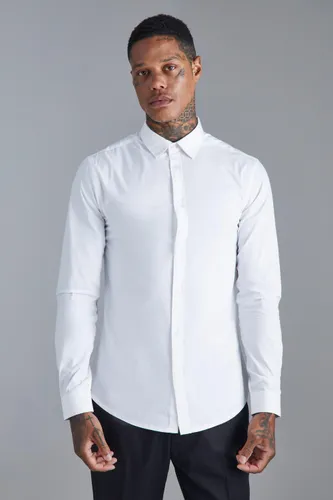 Mens White Long Sleeve Slim Fit Shirt, White