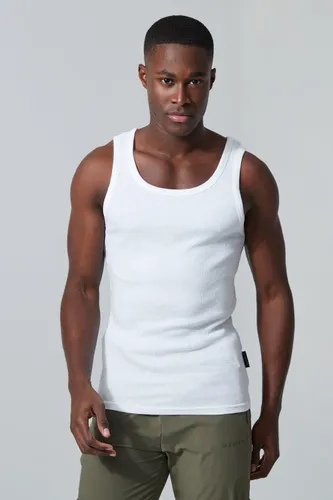 Mens White Man Active Gym Muscle Fit Ribbed Vest, White
