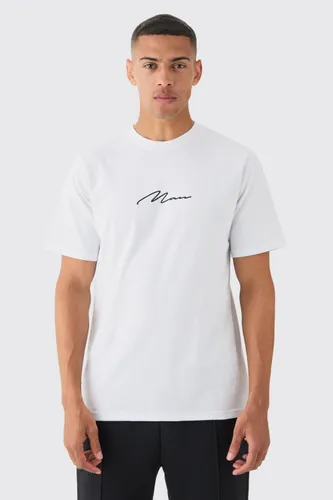 Mens White Man Signature Chest Print T-shirt, White