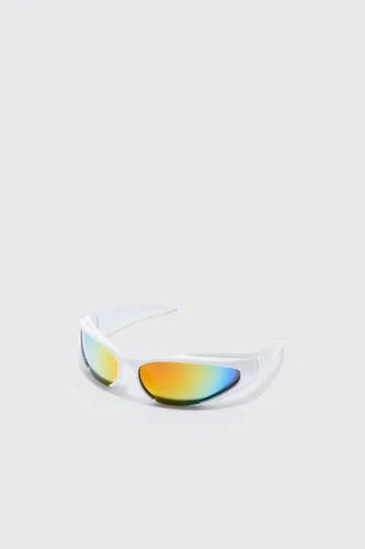 Mens White Mirror Lens Racer Sunglasses, White