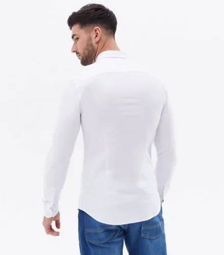 Men's White Muscle Fit Long Sleeve Oxford Shirt New Look