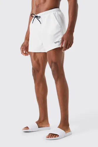 Mens White Original Man Short Length Swim Shorts, White