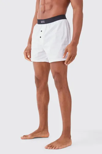 Mens White Original Man Woven Boxer Shorts, White