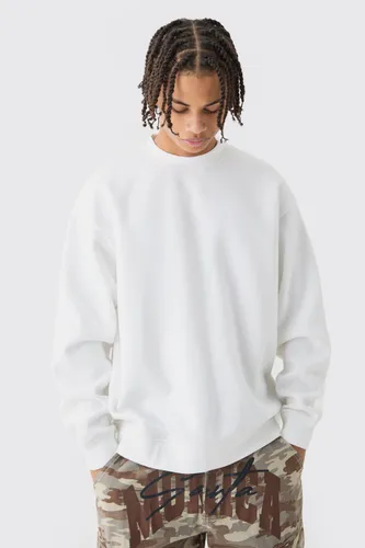 Mens White Oversized Extended Neck Sweatshirt, White