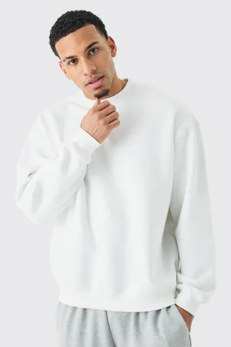 Mens White Oversized Extended Neck Sweatshirt, White