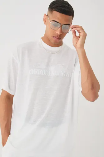 Mens White Oversized Limited 3D Embroidered Burnout Mesh T-shirt, White