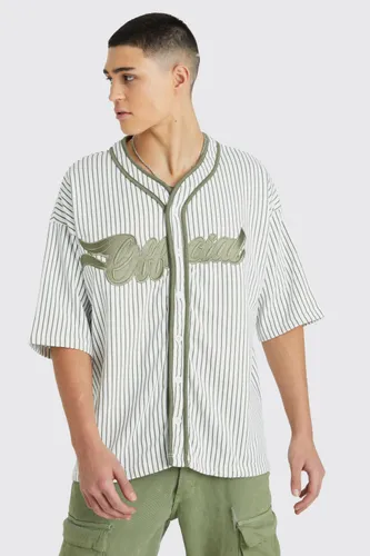 Mens White Oversized Man Official Pinstripe Baseball Shirt, White