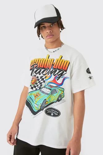 Mens White Oversized Scooby Doo Racing License T-shirt, White