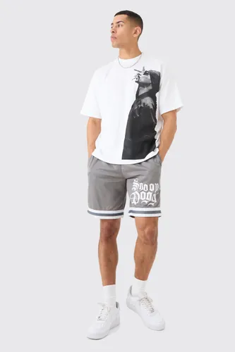 Mens White Oversized Snoop Dog License T-shirt And Mesh Short Set, White