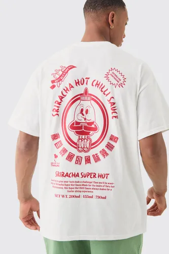 Mens White Oversized Sriracha Sauce License T-shirt, White