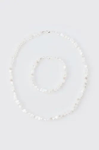 Mens White Pearl Bead Necklace And Bracelet, White