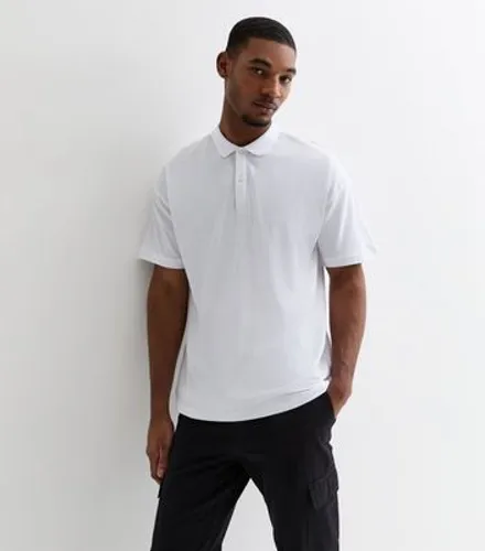Men's White Piqué Cotton Oversized Polo Shirt New Look