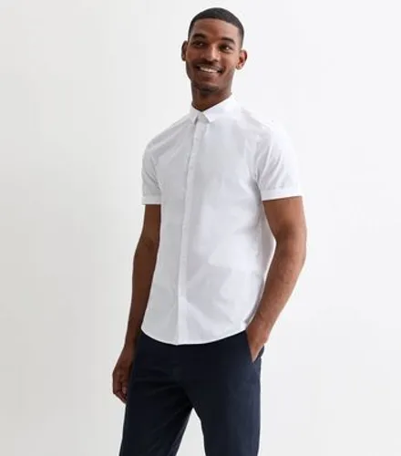 Men's White Poplin Regular Fit Short Sleeve Shirt New Look