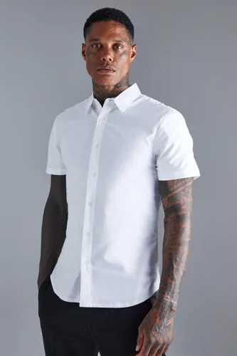 Mens White Short Sleeve Slim Fit Shirt, White