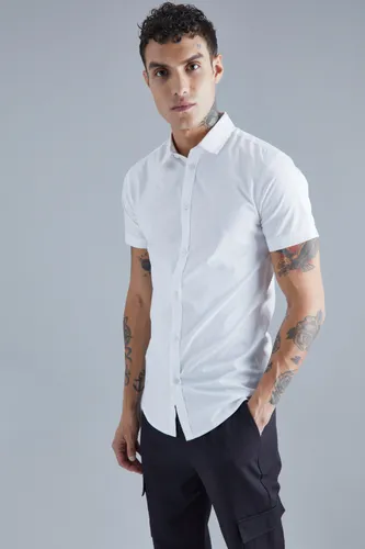 Mens White Short Sleeve Stretch Fit Shirt, White