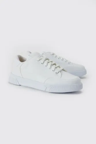 Mens White Smart Faux Leather And Suede Trainer, White