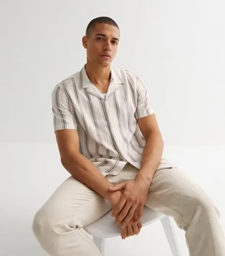 Men's White Stripe Linen Blend Short Sleeve Shirt New Look