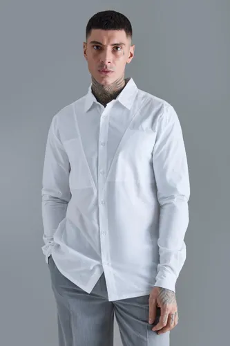 Mens White Tall Longsleeve Regular Poplin Panel Shirt, White