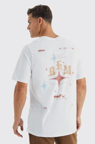 Mens White Tall Oversized Worldwide Y2k Back Graphic T-shirt, White