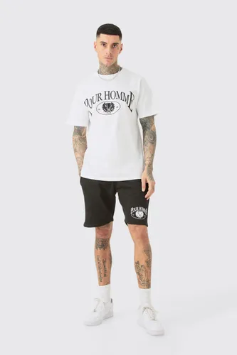 Mens White Tall Pour Homme Graphic T-shirt & Short Set, White