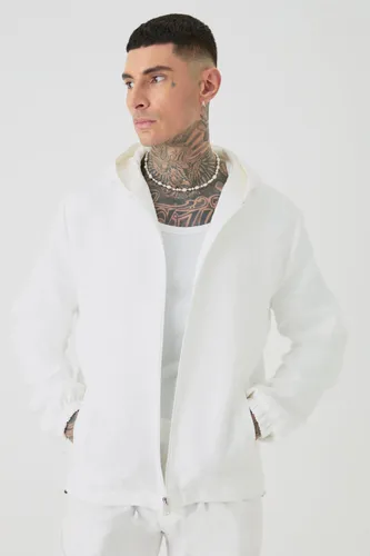 Mens White Tall Textured Cotton Jacquard Smart Hooded Jacket, White