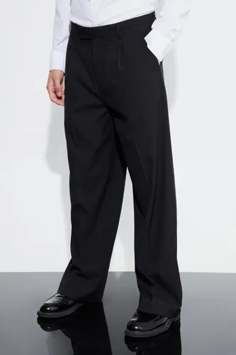 Men's Wide Fit Pleat Front Tailored Trouser - Black - 32, Black