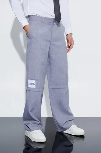 Men's Wide Fit Zip Panel Textured Trouser - Blue - 28, Blue