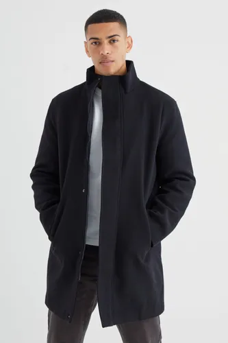Men's Wool Concealed Placket Funnel Neck Jacket - Black - Xs, Black