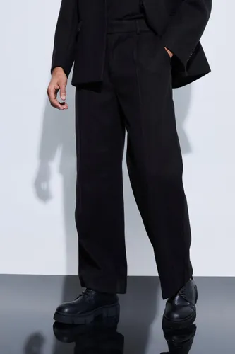 Men's Wool Look Wide Fit Tailored Trousers - Black - 28, Black