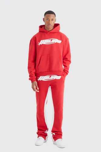 Men's Worldwide Oversized Stacked Gusset Tracksuit - Red - L, Red