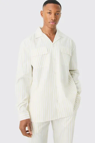 Men's Woven Stripe Lounge Shirt - White - S, White