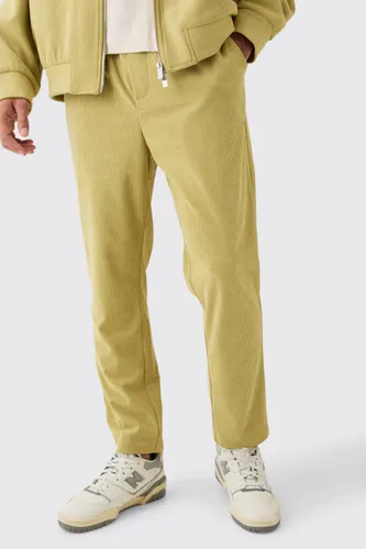 Mens Yellow Corduroy Elasticated Waist Tapered Trousers, Yellow