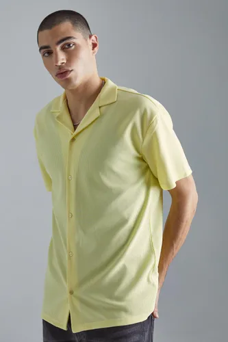 Mens Yellow Short Sleeve Ribbed Revere Shirt, Yellow