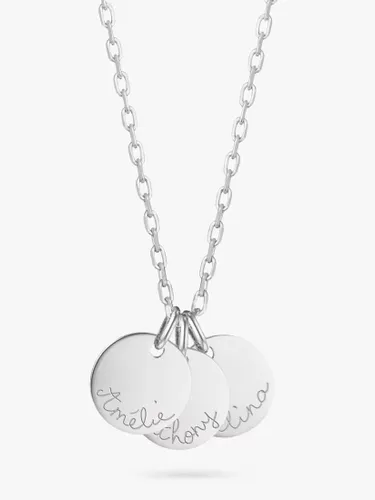Merci Maman Personalised Name 3 Disc Charm Pendant Necklace - Silver - Female
