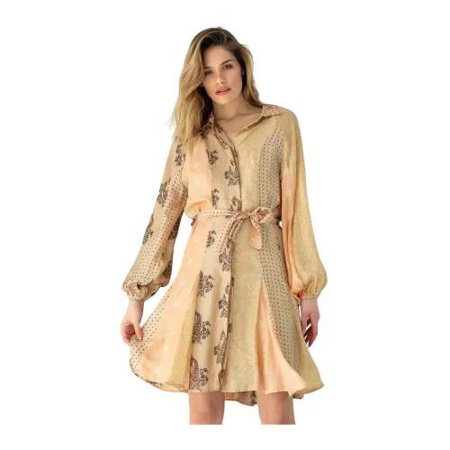 Mes Demoiselles , Printed Godet Shirt Dress ,Multicolor female, Sizes:
