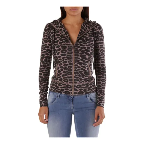 MET , Leopard Print Hooded Sweatshirt ,Purple female, Sizes: